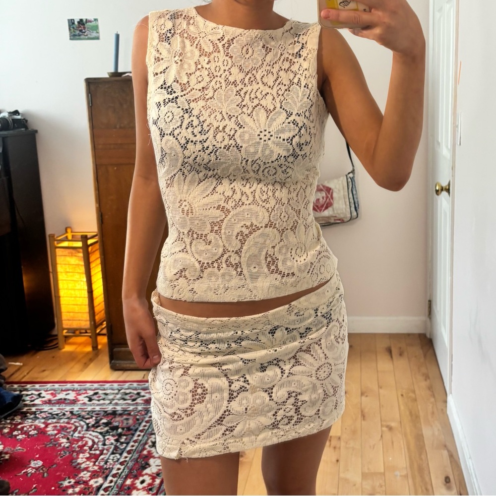 Handmade 2-piece lace set - top + mini skirt